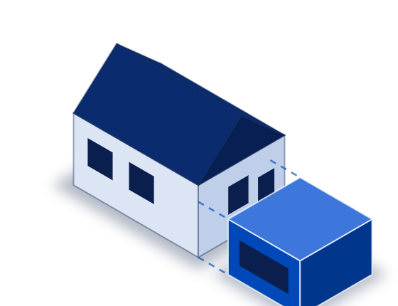 Illustration 3D — agrandissement qui s'ajoute à la maison