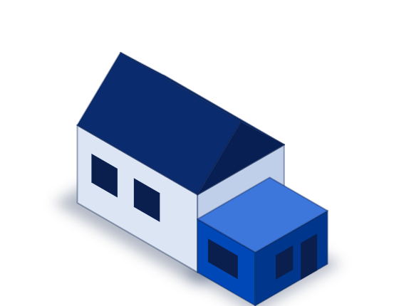 Illustration 3D — maison complète avec annexe livrée