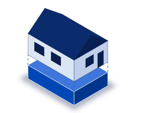 Illustration 3D — maison soulevée sur de nouvelles fondations